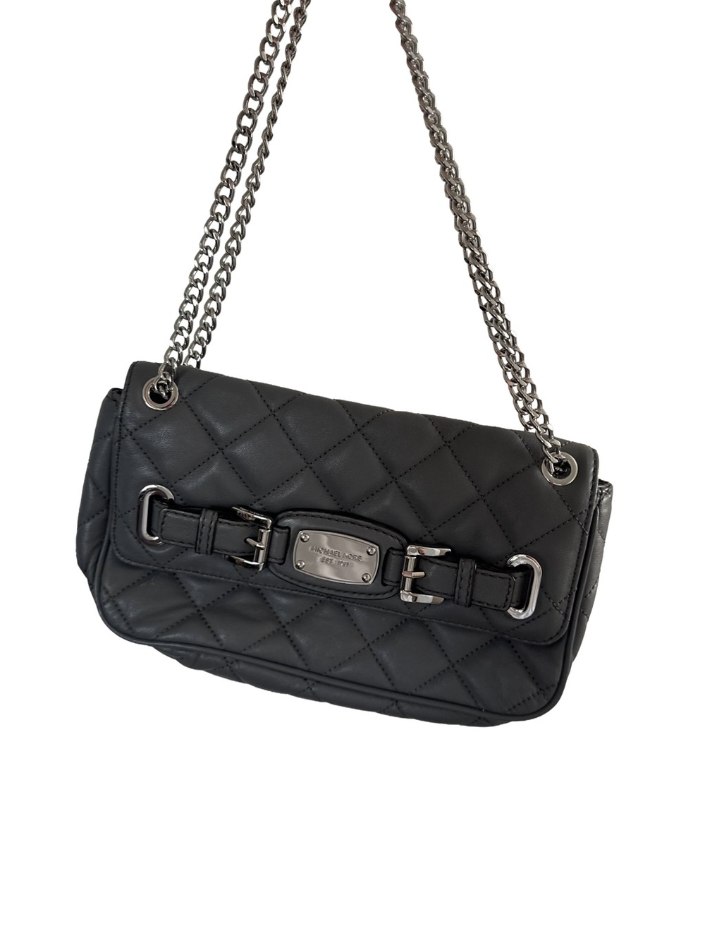 Michael Kors Quilted Grey Leather Shoulder Bag with Chain Strap